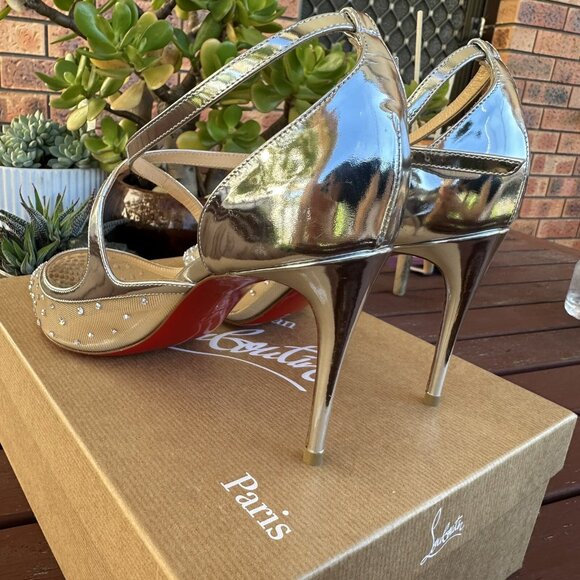 Christian Louboutin Twistissima Silver Mesh Strass Low Heels - Picture 16 of 16